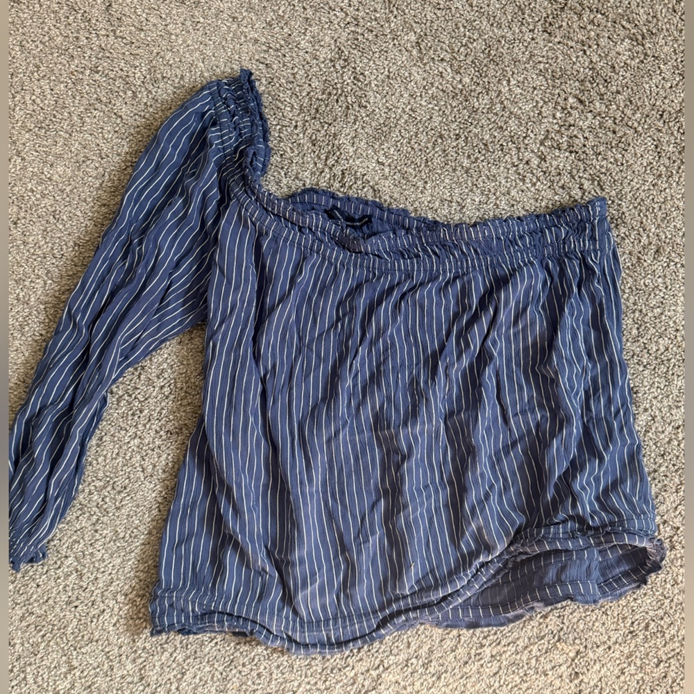 American Eagle Outfitters Blue and White Striped One Sleeve Shirt